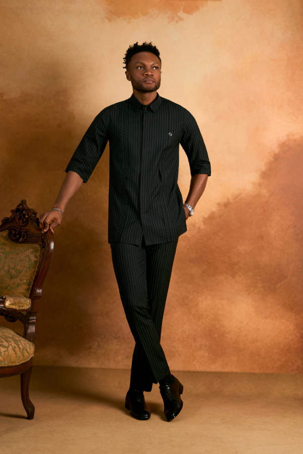 The Onyx Pinstripe Executive Kaftan Set